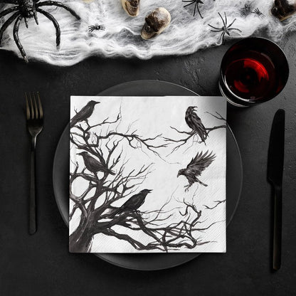 Generic 50Pcs Halloween Paper Napkins Disposable Silhouette Tree Crows Luncheon Napkins Black Dinner Hand Napkins for Party Supplies Table Decor, 6.5 x 6.5 inch