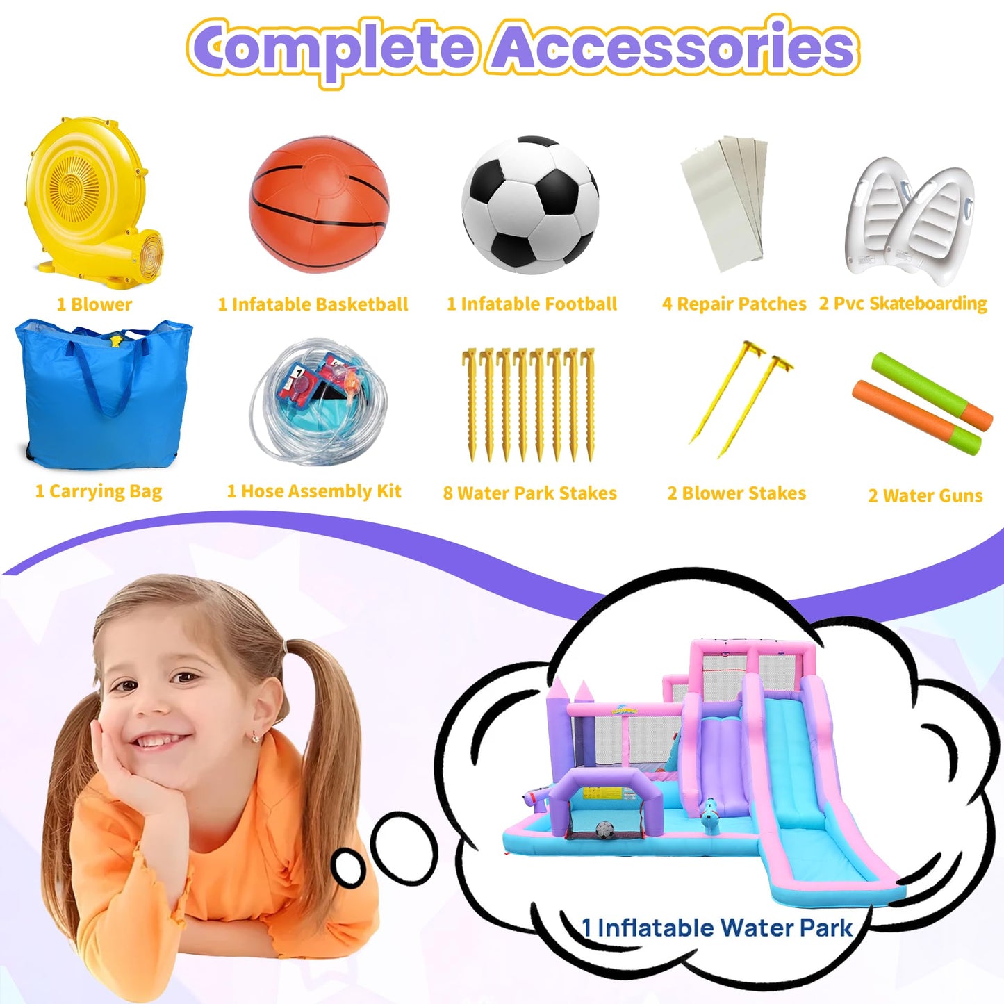 Anypool 8 in1 20Ftx12Ft Inflatable Water Slide with 17.9ft Long Slide Backyard Bounce House for Kids, Water Slides Park with 2 Inflatable Bodyboards for Ages 3-10, Includes 650W Blower