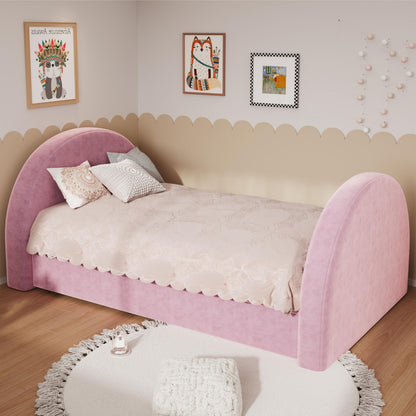 Christopher Knight Home Leonhart Velvet Upholstered Twin Size Bed Frames with Headboard/Footboard, Day Bed Frame Twin with Pull-Out Functionality, Iron Frame + Wooden Slat Trundle Bed Twin, Pink