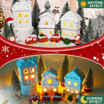 21 Sets, 4.3 Inch Wowagoga Pcs Ceramic Christmas House Village White Resin Houses, Christmas House Decor Figurines Town