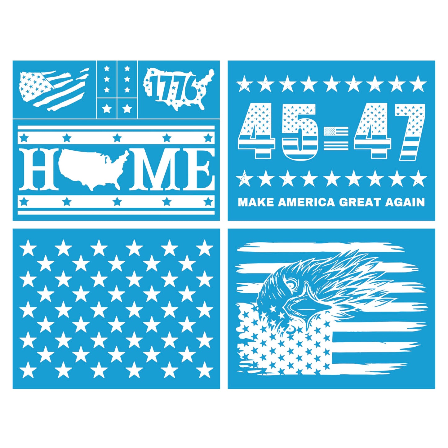 Shineone, 4Pcs, American Star Eagle, Silk Screen Stencils, Reusable Silk Screen Stencils, with Adhesive, for Home Decoration on Wood, Fabric, Glass, Plastic, Ceramics, Paper. 8.5”x11”