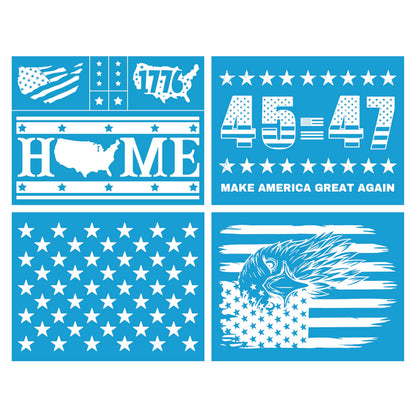 Shineone, 4Pcs, American Star Eagle, Silk Screen Stencils, Reusable Silk Screen Stencils, with Adhesive, for Home Decoration on Wood, Fabric, Glass, Plastic, Ceramics, Paper. 8.5”x11”