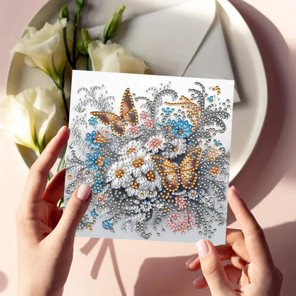 MaiYiYi 6 Pack DIY Flower Butterfly Diamond Art Greeting Cards, Rose Diamond Painting Greeting Cards, Daisy Diamond Art Cards with Envelopes for Family Friends Holiday Birthday