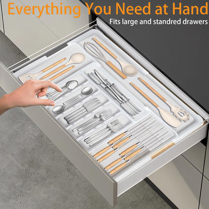 Homecor Silverware Organizer - Expandable Large Kitchen Drawer Organizer Utensil Organizer with 2 Removable Knife Blocks, 22"x 19"Cutlery Tray Drawer Dividers for Kitchen Flatware(6-9 Slots) (Black)