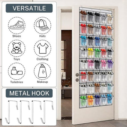 Hualleko Large Mesh Pocket Over-The-Door Shoe Organizer - Sturdy Storage for 20 Pairs (White)