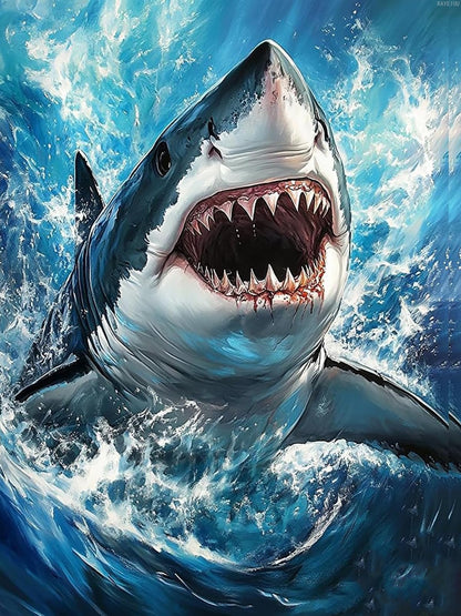 KAYEIUU 5D Great White Shark Diamond Art Full Drill Diamond Painting Kits for Adults Beginners DIY Art Crafts for Relaxation and Home Wall Decor 12x16 Inch