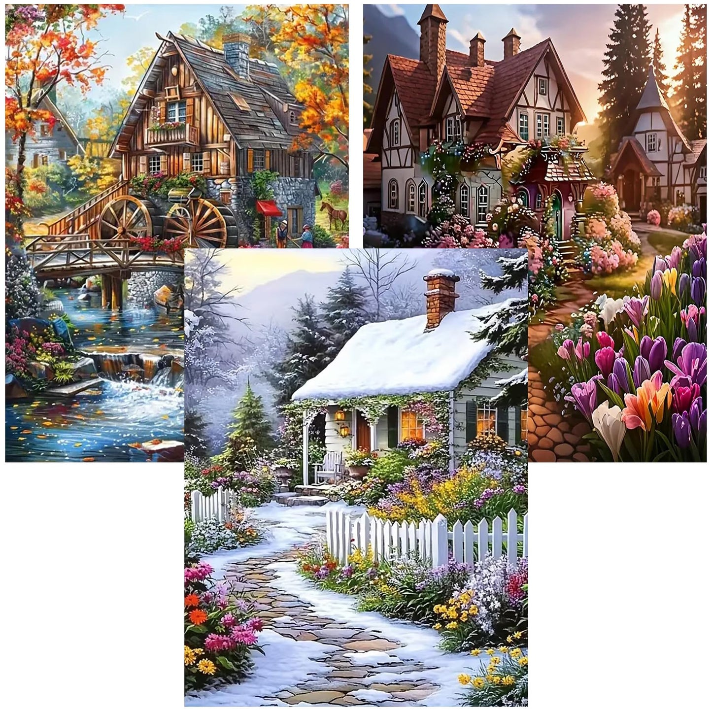 Ekuxom 3 Pack Diamond Painting Kit for Adults-Landscape Diamond Art Kits for Adults-5D DIY Full Round Drill Diamonds Gem Art Set for Home Wall Decor 12x16inch