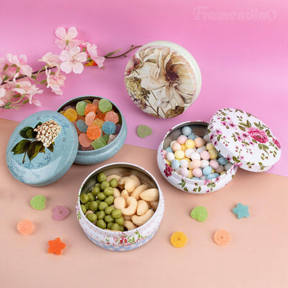 Framendino, 6 Pack Mini Tin Box Floral Pattern Round Tinplate Tins Coin Containers for Jewelry Storage Case