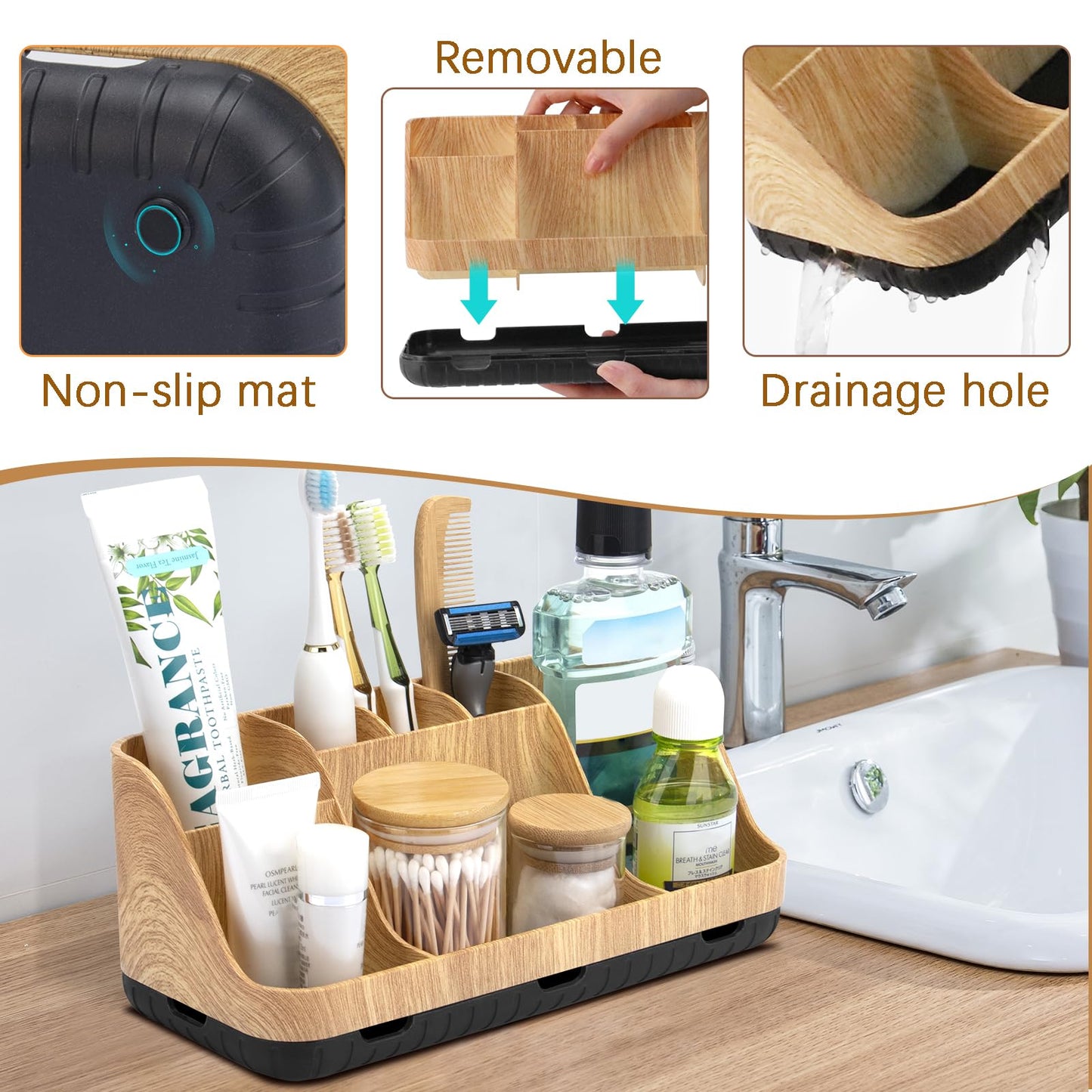 GFWARE Bathroom Organizers and Storage - Detachable 7 Slots Kids Electric Toothbrush and Toothpaste Holde Drainage for Bathroom Accessories Organization Counter Vanity Storage