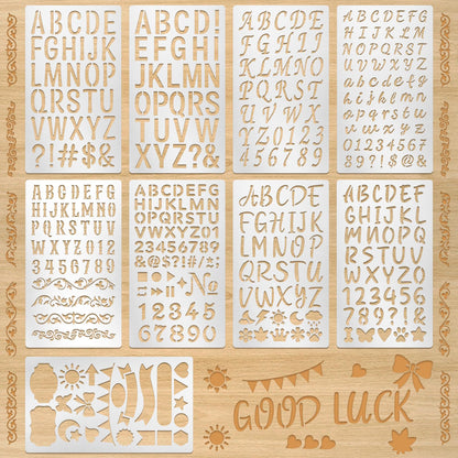 9Pcs Metal Letter Number Stencils,7×4 Inch Reusable Alphabet Symbol Stencil,Small Engraving Wood Burning Template for Wood Wall Painting,DIY Crafts,Journaling,Scrapbooking&Art Projects School Supplies