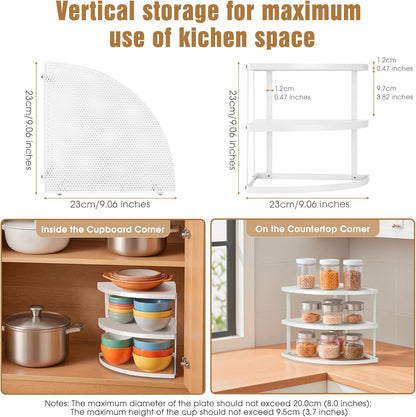 ROFAY 3-Tier Counter Metal Corner Shelf Plate Organizer for Kitchen & Cabinet, Corner Rack for Plates, Dishes, Pantry