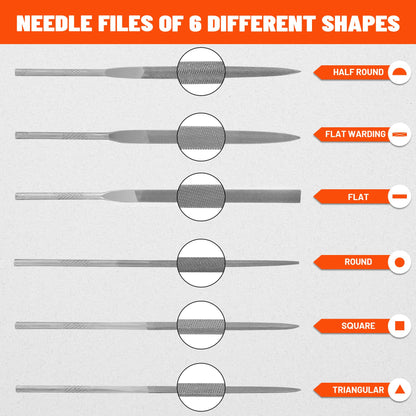 ValueMax 7PCS Interchangeable Needle File Set, Small File Set Includes Flat, Flat Warding, Round, Half-Round, Square, Triangular File and A Handle, Suitable for Shaping Metal, Wood, Jewelry, Plastic