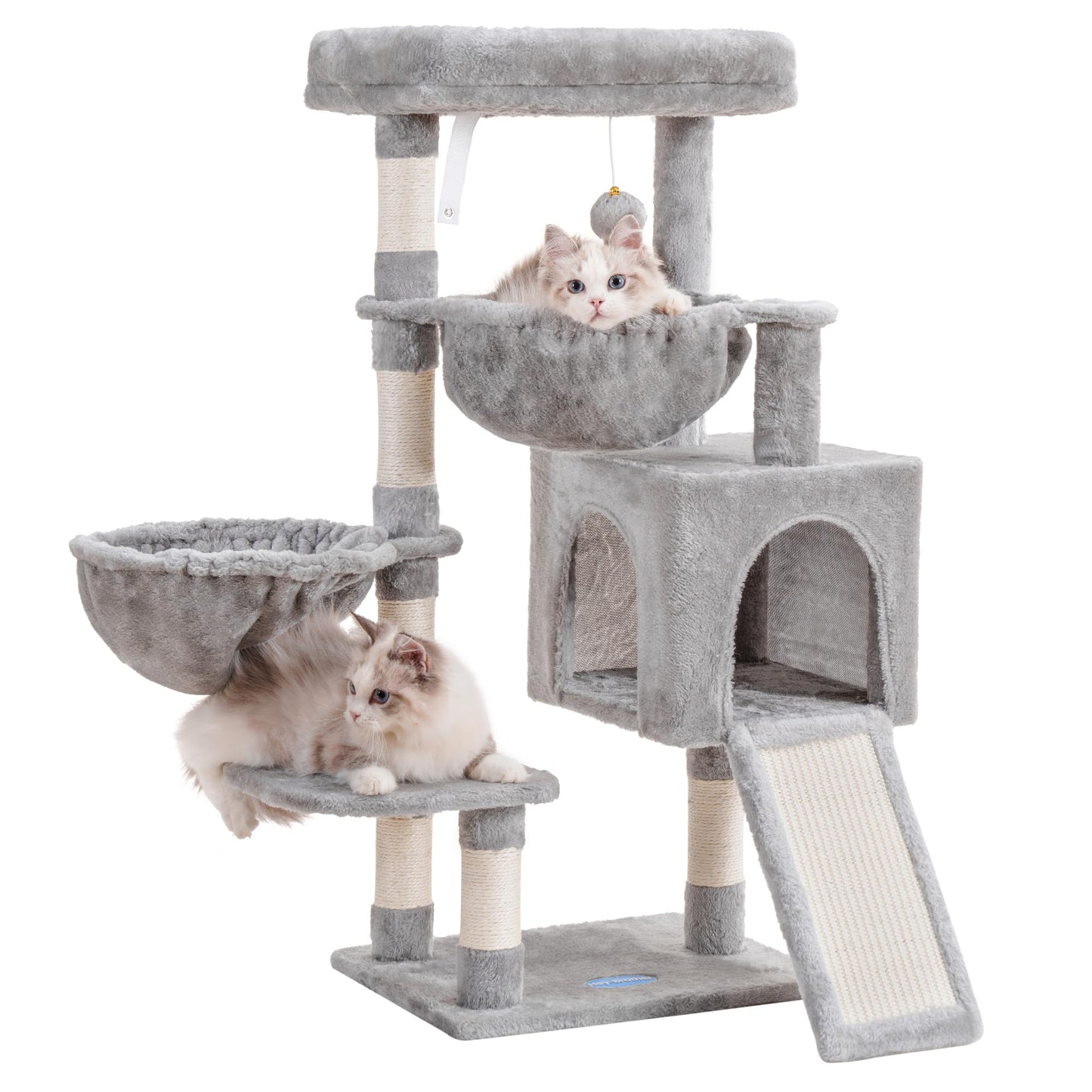 Hey-brother Cat Tree, Cat Tower for Indoor Cats, Cat House with Large Padded Bed, Cozy Condo, Hammocks, Sisal Scratching Posts, Big Scratcher, Light Gray MPJ006SW