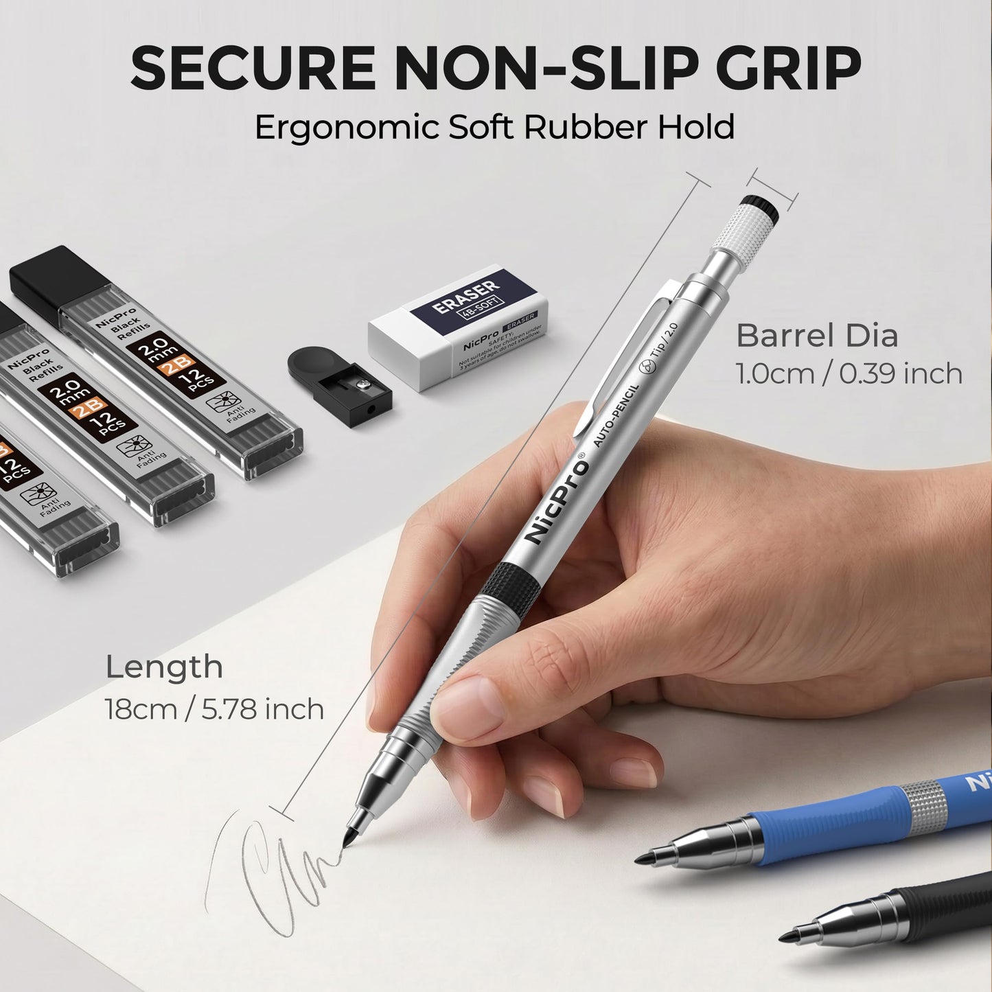 Nicpro 29 Pieces 2mm Mechanical Pencil Set, 9 PCS Drafting Carpenter Pencils 2.0 mm for Art Drawing Sketching construction with 192 Lead Refills Pre-Sharpen HB & 2B & Colors, 2 Erasers, 2 Sharpener