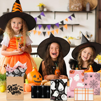 Whaline 105 Sheets Halloween Tissue Papers 7 Designs Pink Orange Black Wrapping Paper Ghost Pumpkin Spider Web Decorative Art Paper for DIY Crafts, 14 x 20 Inch
