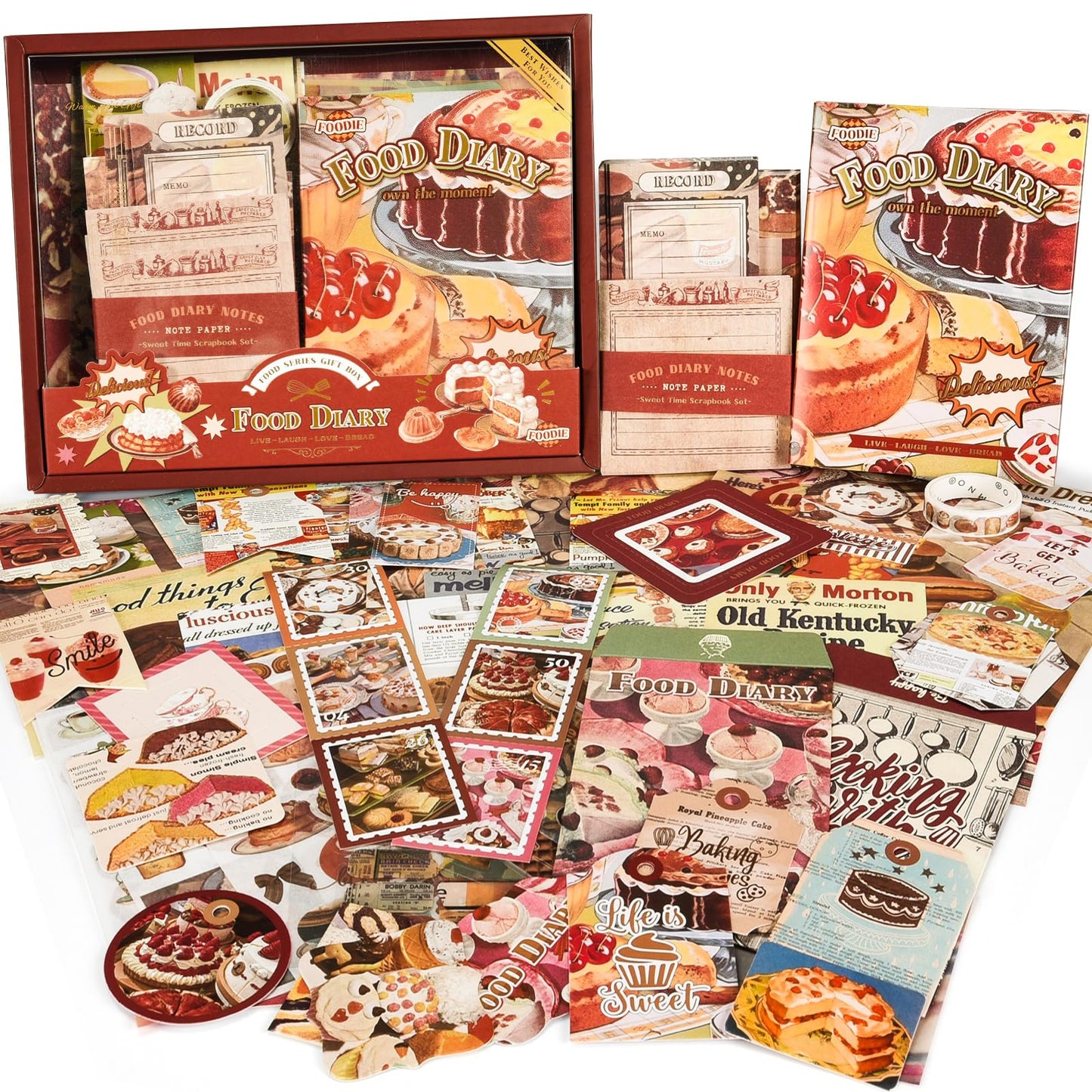 Scrapbooking Supplies Kit, Vintage Junk Journal Supplies, Scrapbook Kit with Aesthetic Ephemera Sticker, Cute Stationary Set, Bullet Journaling Kit, Collage Craft Supplies Gift for Adult Women Starter