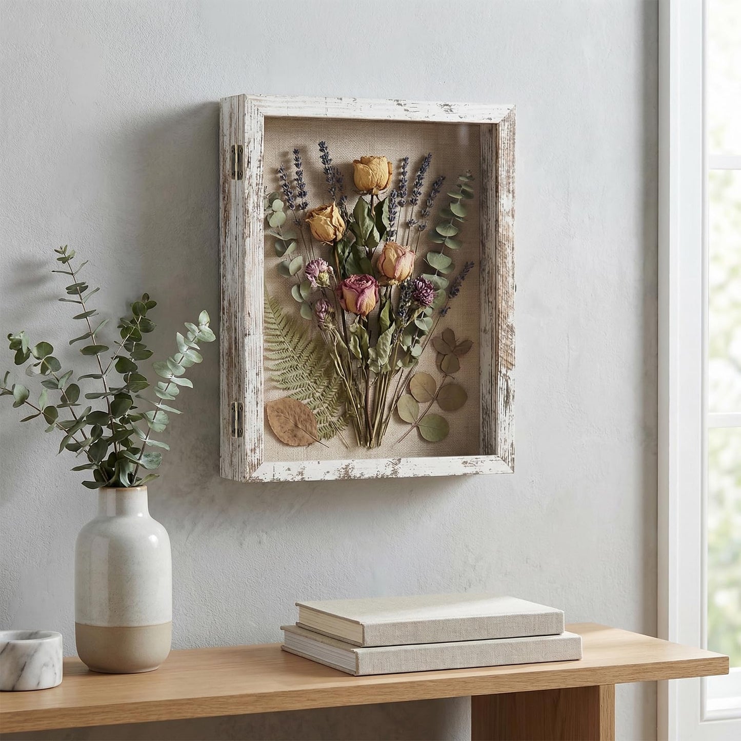Shadow Box Frame11×14 Display Case with Linen Back, Real Glass Window Door with Hinge, Memorabilia Medals Wedding Bouquet Collections Picture Frame Memory Box for Keepsakes