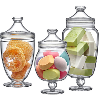 Amazing Abby - Admire - Plastic Apothecary Jars (3-Piece Set, 60/46/40 oz) (NOT Glass), Acrylic Jars with Lids, Bathroom Canisters, Candy Buffet, Wedding Display, BPA-Free and Shatter-Proof
