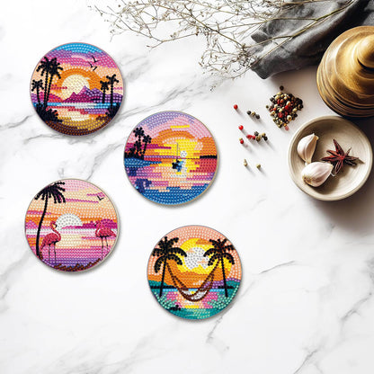 Dlylust 8 PCS Abstract Moon Diamond Art Coasters Kits, Diamond Painting Coasters with Holder Set of 8, DIY Drink Art Crafts Supplies for Adults Cup Mat House Warming Gifts Non-Slip 3.9inch