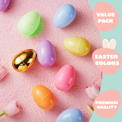 48 3.15" 2 JOYIN PCS Pastel Easter Eggs + Golden Eggs, Empty Easter Eggs Fillable, Colorful Plastic Eggs Bulks