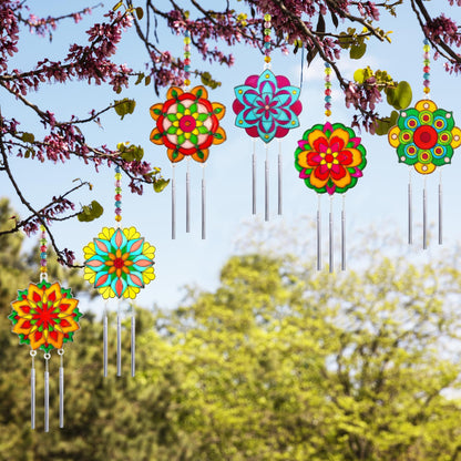 Ayhuhra 30 Sets Mandala Suncatchers Wind Chimes Craft Kits DIY Window Art Suncatcher Mandala Flower Craft Art Kit for Spring Summer Party Activities Art Project Party Favors