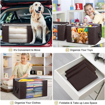 Budding Joy Foldable Large Blanket Storage Bags - 60L Capacity, Enhanced Handles, 6-Pack | Brown