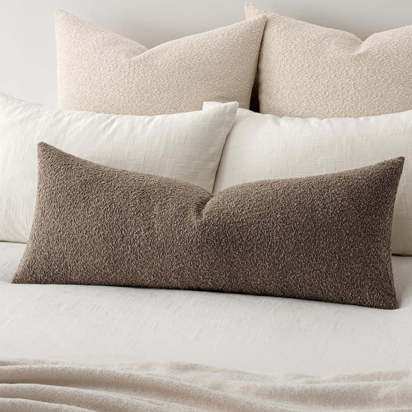 Pack 1 Decor,36x14 Inch MIULEE Textured Boucle Throw Pillow Cover Dark Brown Accent Solid Lumbar Pillow Case Decorative