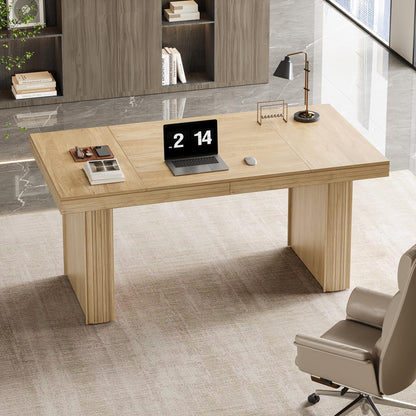 Tribesigns 63" Executive Desk, Modern Executive Office Desk with Thickened Desktop and Heavy-Duty Legs, Wood Writing Workstation Study Table Conference Table for Office, Natural