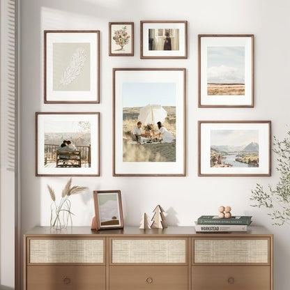 11x14 Picture Frame, USA-Sourced Walnut Wood Photo Frames with HD Tempered Glass, Handcrafted Rounded Corner 11 x 14 Wooden Frame Matted to 8x10 Photos, Gallery Wall Frames for Posters & Art Prints