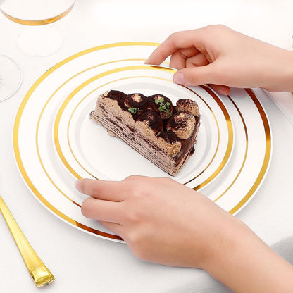 VajilaPhil 350-Piece Gold Rim Plastic Dinnerware Set for 50 Guests, Elegant Disposable Dinnerware for Party, Wedding. Includes Dinner Plates, Dessert Plates, Gold Silverware, Napkins, Cups