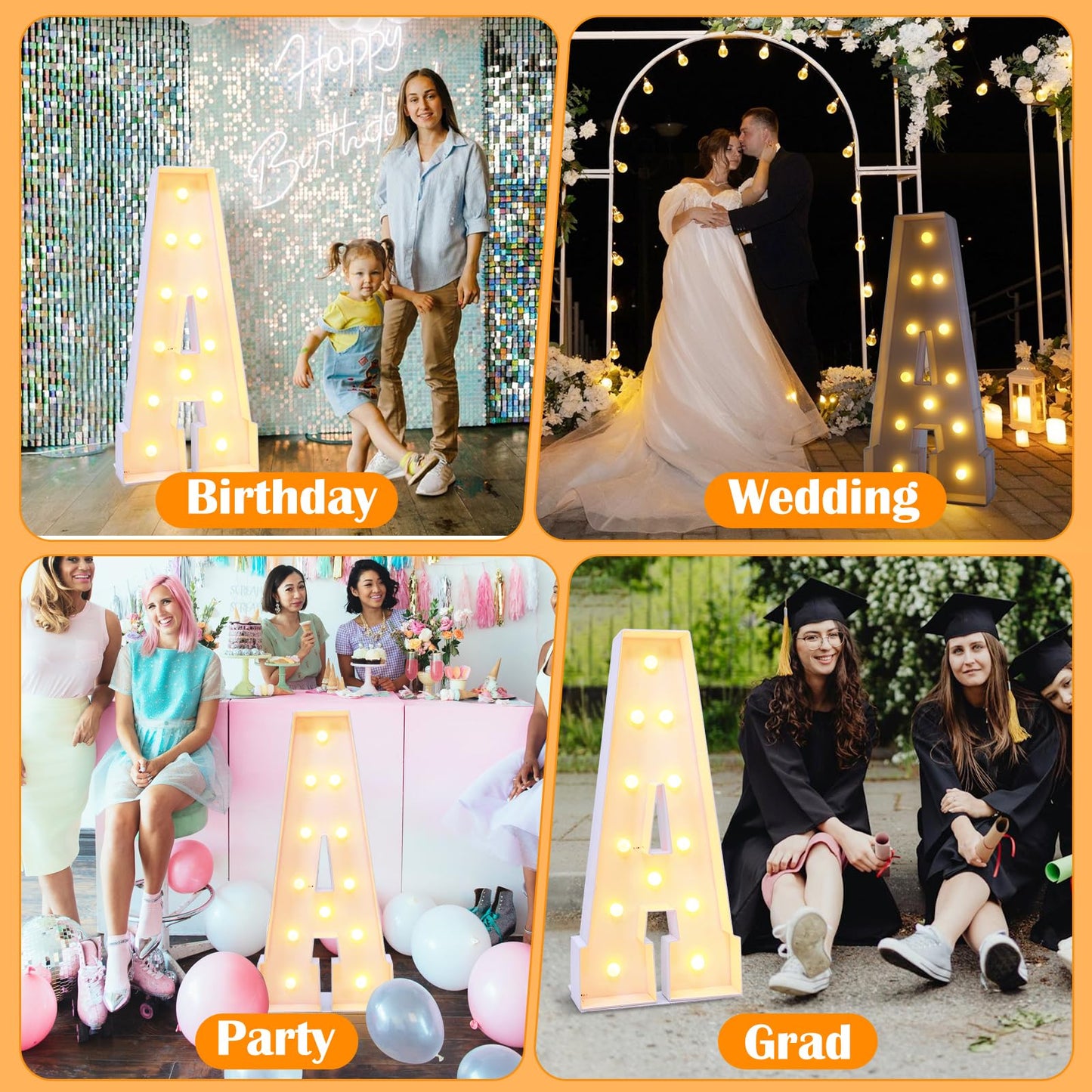 GGPL 4ft Marquee for Letters A, Marry Me Light up Letters, Large Light up Letters, Multifunctional Large Marquee for Letters 4 Feet Tall for Party Decorations, Letter Balloons (Letters A)