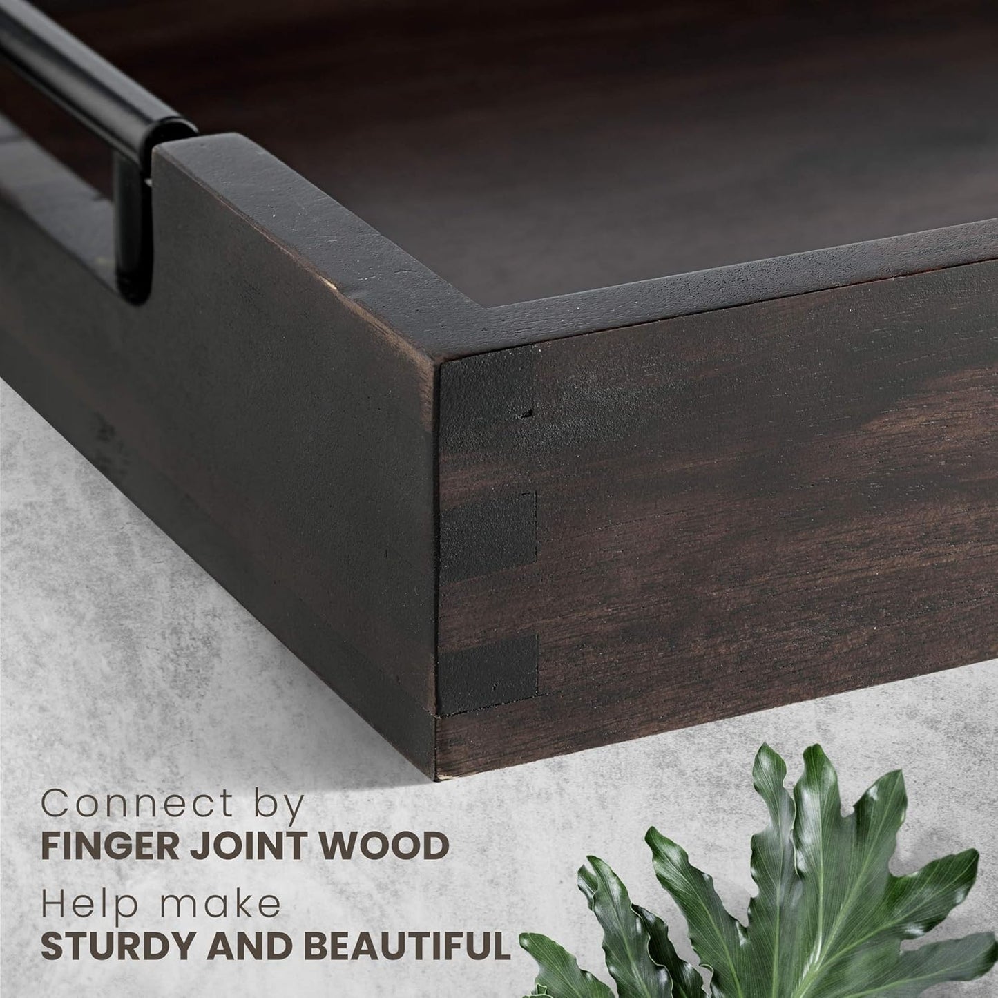 RAKYTO 16.5x12.5in Packaging Ottoman Tray, Acacia Wood Serving Tray with Metal Handles, Food Drinks Tray for Coffee