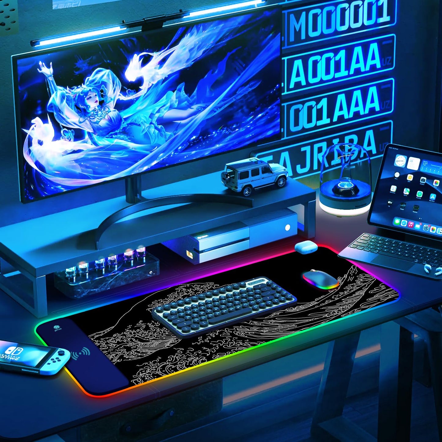 ToLuLu RGB Gaming Wireless Charging Mouse Pad, 5/7.5/10/15W 10 Light Modes LED Mouse Pad Computer Keyboard Mat Mousepad, 800x300x4MM Extended Large Desk Mat for Gaming, MacBook, Laptop, PC, Galaxy