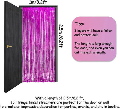 GREATRIL Magenta Tinsel Curtain Backdrop - Foil Fringe Streamers for Bachelorette Party | 2 PCS