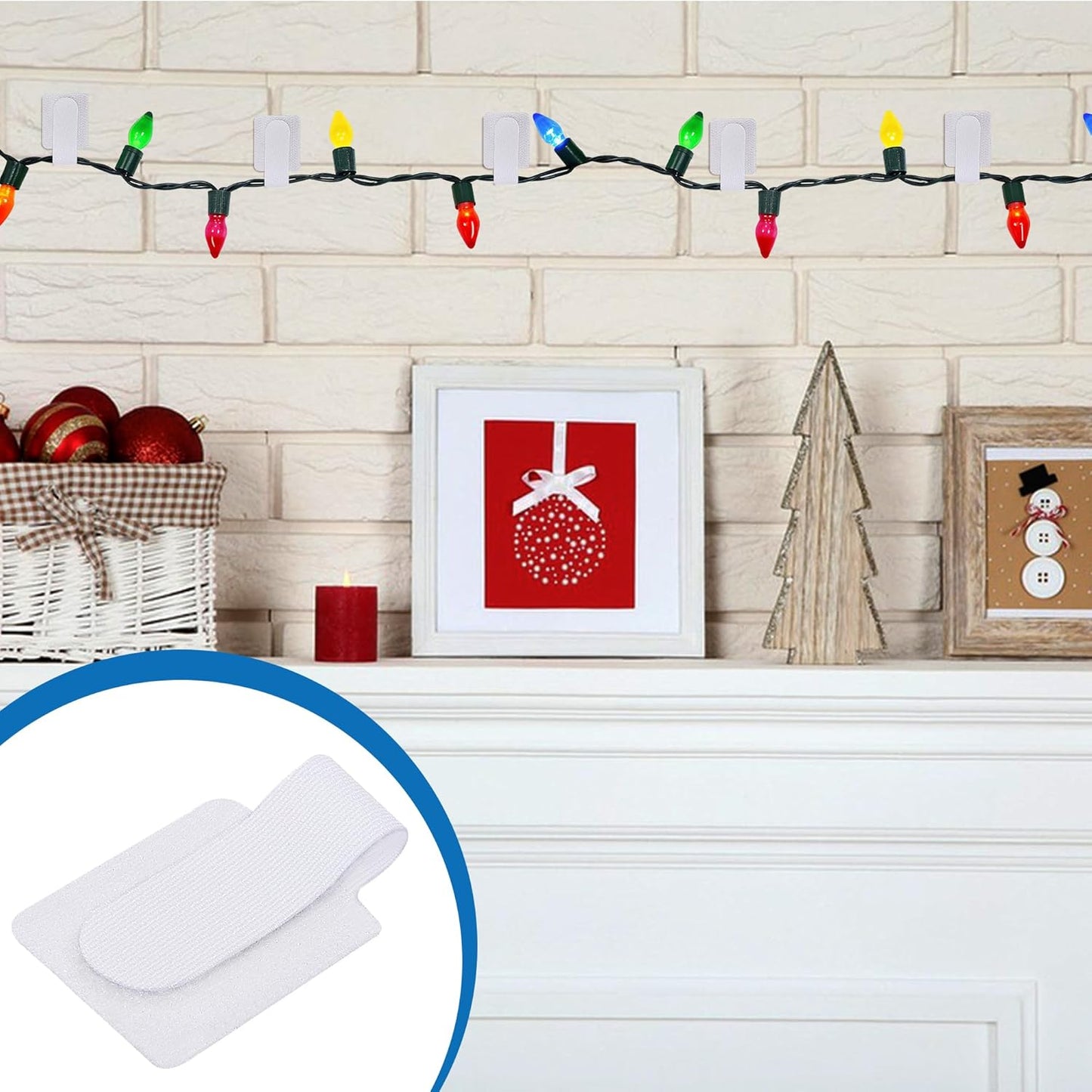 80 Pcs Adhesive Christmas String Lights Strap Holders, Outdoor Hanging Christmas Lights Cable Ties, Hook and Loop Cable