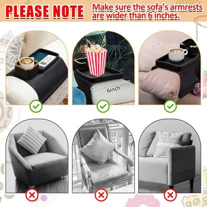 Tessco 2 Pack Couch Cup Holder, Anti Slip Recliner Table Tray for Couch Armrest, Black