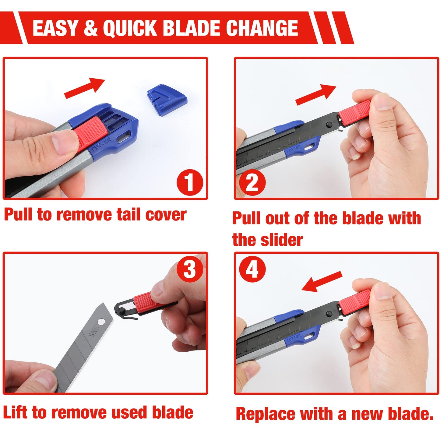 WORKPRO 18mm Retractable Utility Knife, Heavy Duty Snap-off Box Cutter with 10-Piece SK5 Blades for Cartons, Cardboard and Boxes, Perfect for Office and Home Use