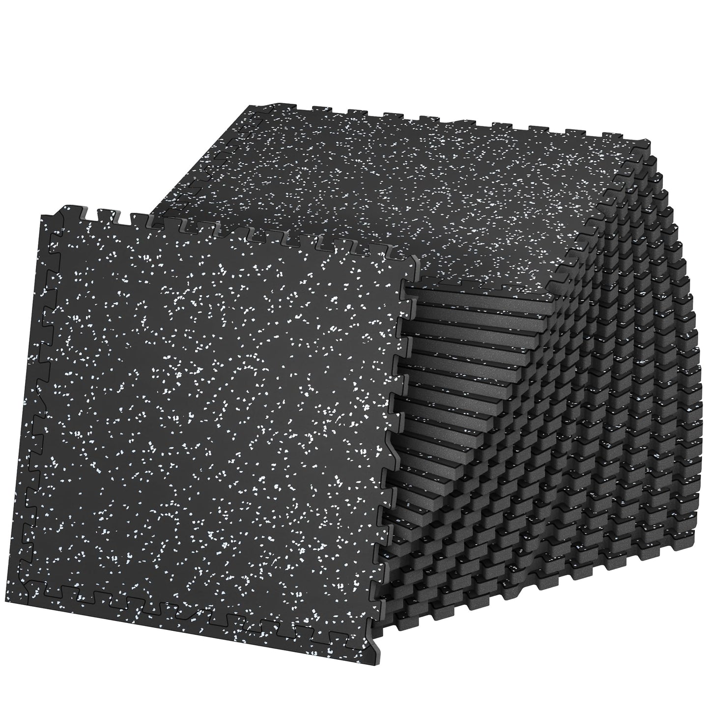 SUPERJARE 1" Extra-Thick Rubber Top Exercise Mat, Puzzle Gym Flooring for Home Gym, Gym Mat for Workout Equipment, Interlocking Floor Tiles with EVA Foam, 24 Pcs 96 Sq Ft, Black/Grey