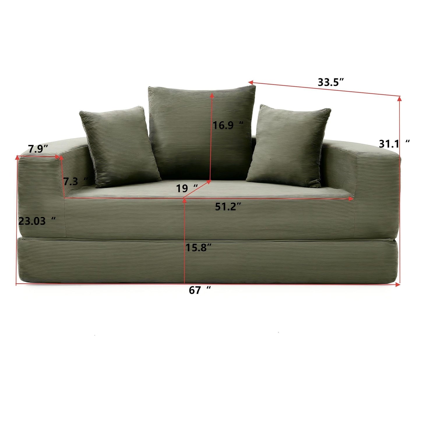 KEIKI 67" Corduroy Convertible Circular Floor Sofa Bed,Multi-Functional Adjustable Futon Couch for Living Room Apartment Office,No Assembly