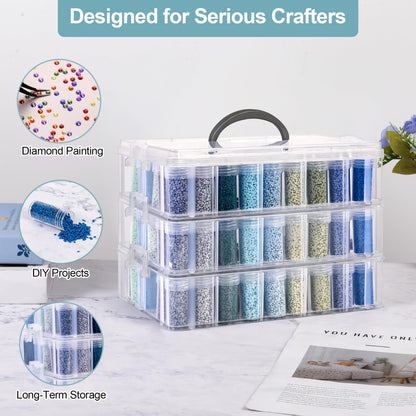 MERATIA Diamond Painting Storage Container, 3-Tier Bead Organizer Box with 150 Slots, Stackable Crafts Organizers for DIY Diamond Art Craft Jewelry Bead Storage