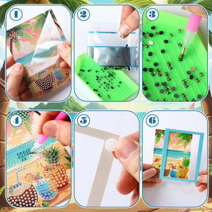 ForraFun 24 Pcs Small Summer Beach Diamond Art Kit with Frame - 5.12x3.94 Inch Mini Diamond Painting Kits for Adults & Beginners DIY, 5d Rhinestone Paint Art for Home Wall Decor, Relaxation Craft