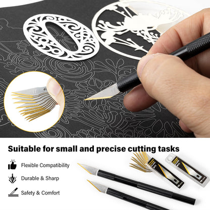 Gomake Exacto Knife Set 2PCS Precision Hobby Knife With 20 Packs #11 Titanium Coated Replacement Blades,Utility Cutting Tool for Crafting Scrapbooking Rubber Stamps Handmade Work