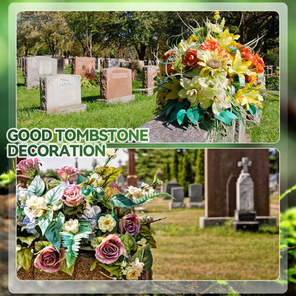 Yousoontic 4 Pack Tombstone Floral Foam Kit Headstone Flower Saddle 17.3 x 5.9 x 2.3 Inches Waterproof Floral Tombstone Hugger for Cemetery Decoration, Grave Flower Holder, Green