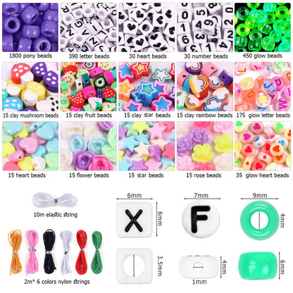 Wuollgess 4000 Pcs Pony Beads for Bracelet Making Kit, 90 Colors 5 Boxes Rave Kandi Beads Glow in The Dark, with UV Color Changing, Chrome & Alphabet Letter Beads for Friendship Jewelry DIY Crafts