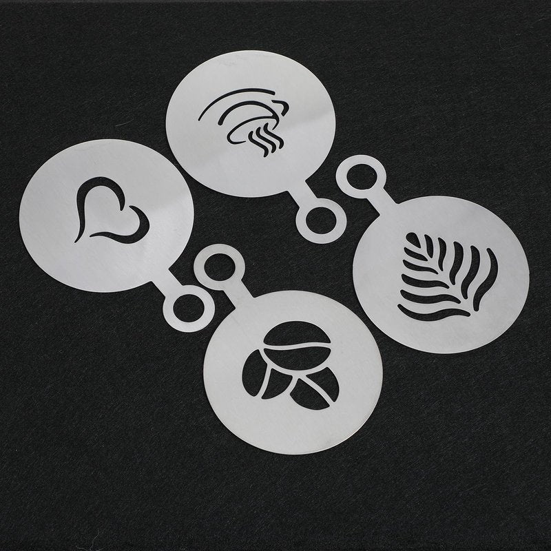 Guduling 4 Pcs Latte Art Stencils,Coffee Stencils Latte Art,Coffee Stencil with Various Patterns for Cappuccino Lattes Cake Decorating Coffees Shop and Home Use(Silver)