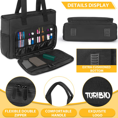 TORIBIO Diamond Painting Tote Bag with Padded Sleeve to Hold A4 Light Pad, Carrying Case for LED Light Pad & Diamond Art Tools/Accessories, 15.4"x12.2"x4.7", Black (Bag Only)
