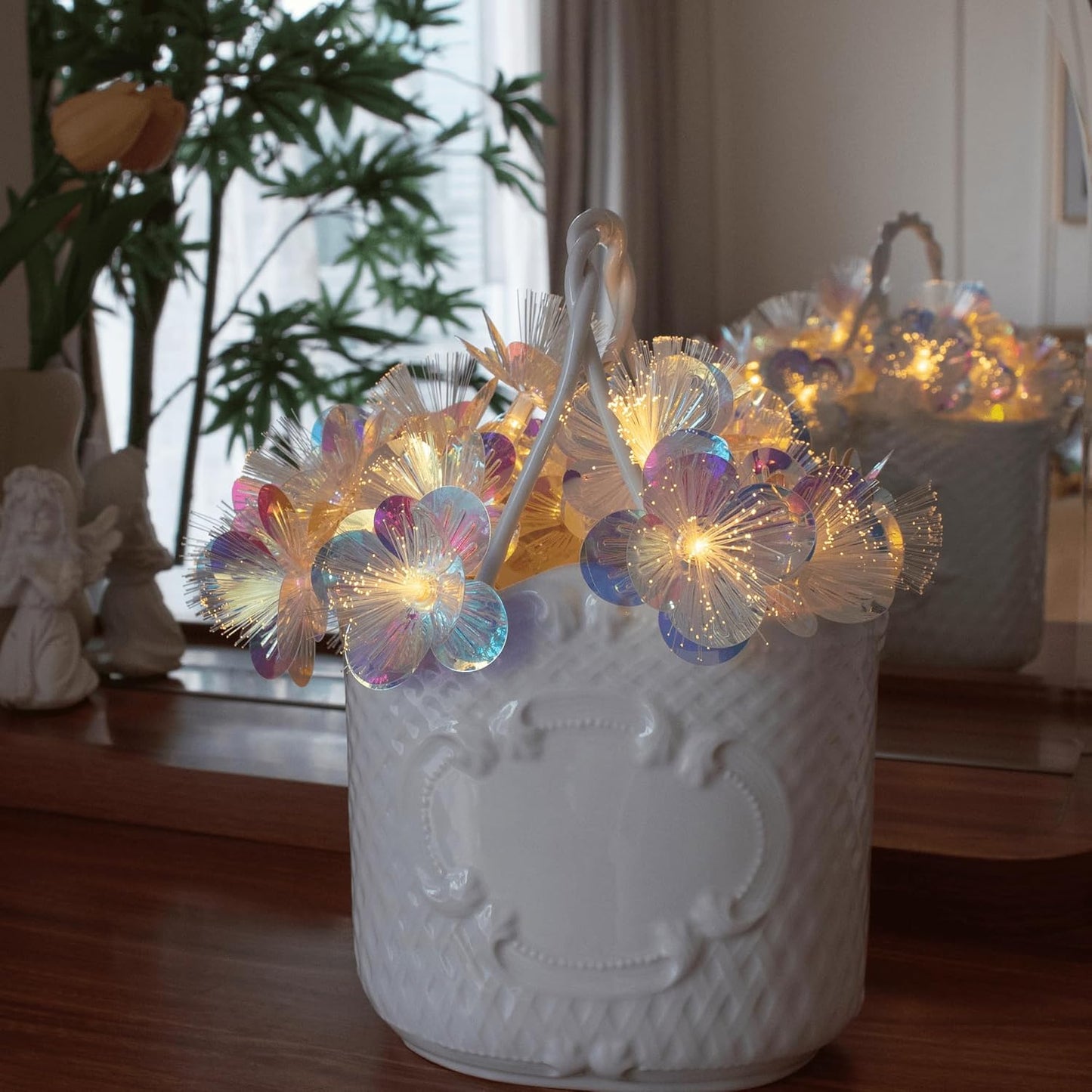 13ft 20 YOLIGHT Fiber Optic Flower String Lights Battery Operated with Timer, LED Flower Garland Lights Fairy Decor