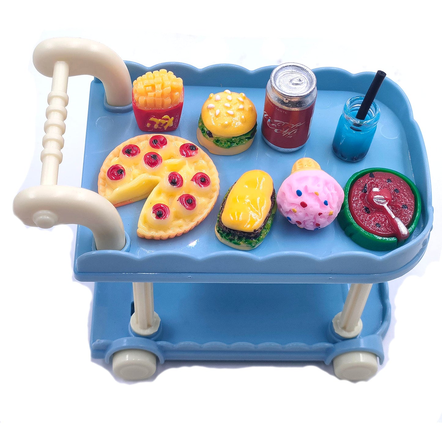 100pcs Miniature Food Drinks Bottle Toys Dollhouse Mixed Resin Accessories for Adults Kids Kitchen Accessories for Pretend Play (Hamburger, Pizza,Cake,Ice Cream,Bread)
