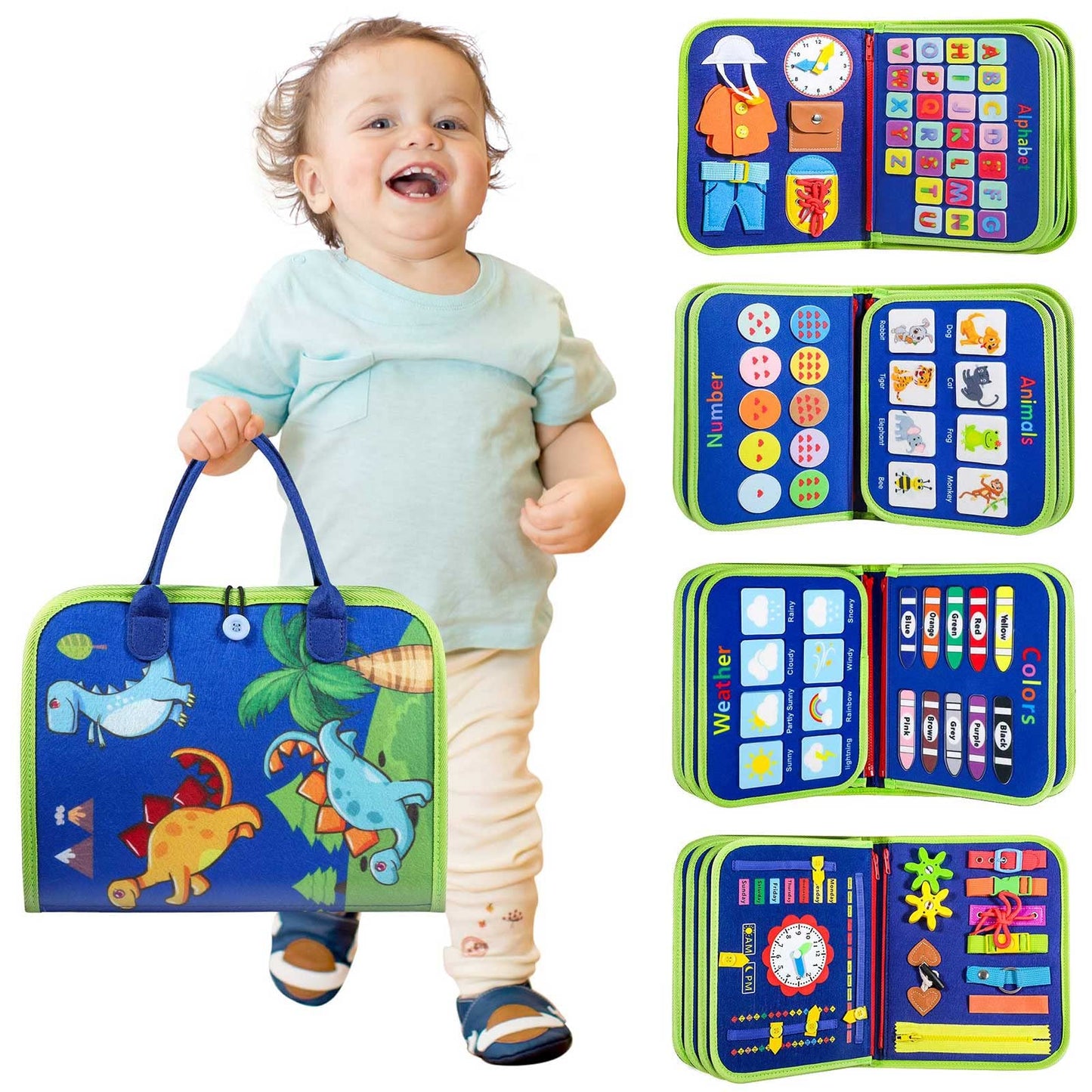 Winblo Toddler Busy Board - Montessori Toys for Toddler Boy Birthday Gift, Educational Learning Sensory Busy Book for Toddler Boys, Toddlers Activities Travel Toys for Airplane Car