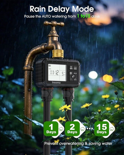 Insoma Water Timer - Brass Inlet & Outlet | 2-Zone Outdoor Hose Timer for Garden Irrigation